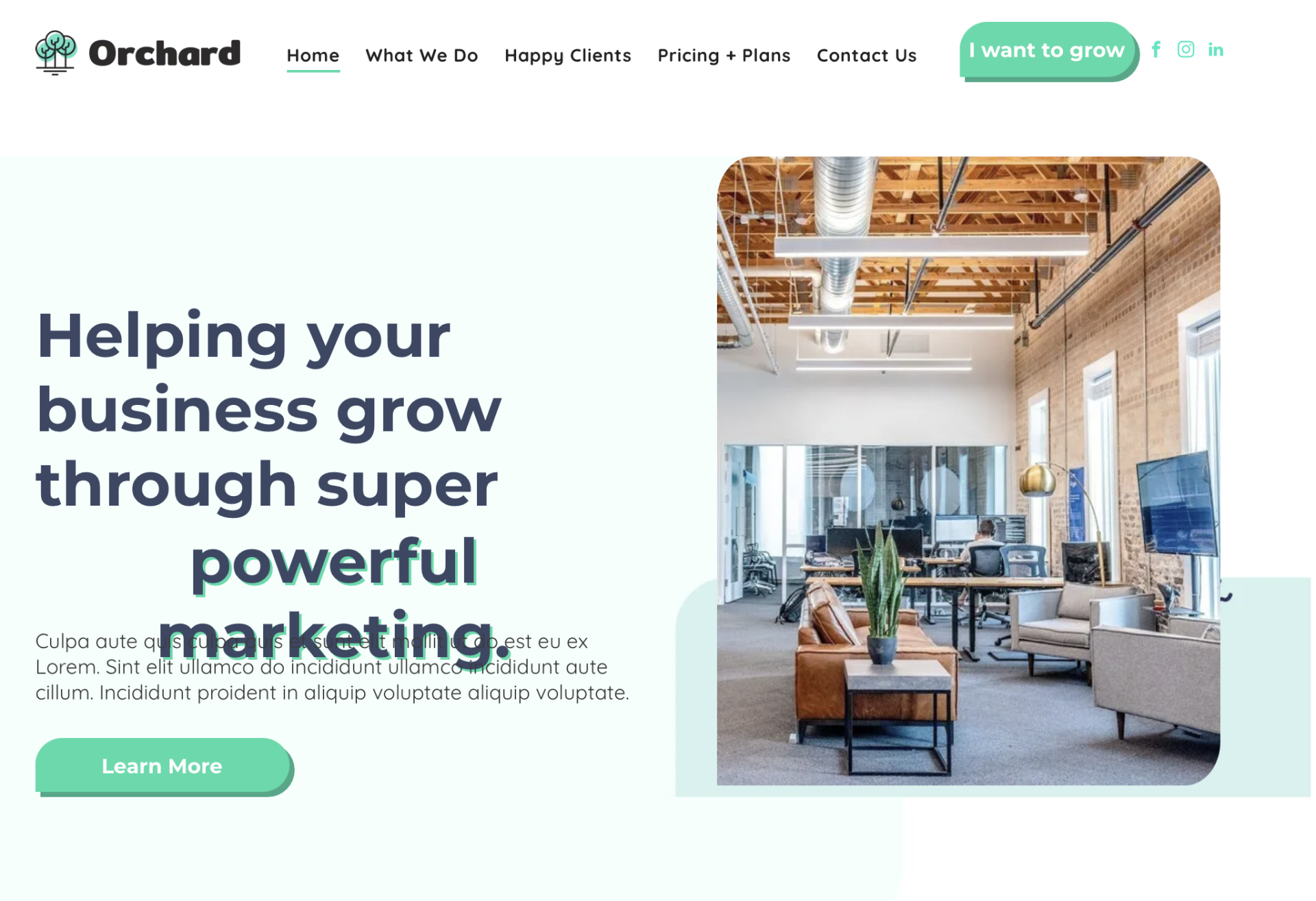 A screenshot of a website that says `` helping your business grow through super powerful marketing ''.