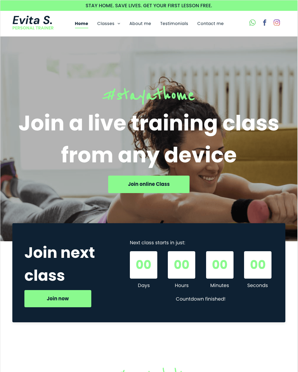 A website that says join a live training class from any device