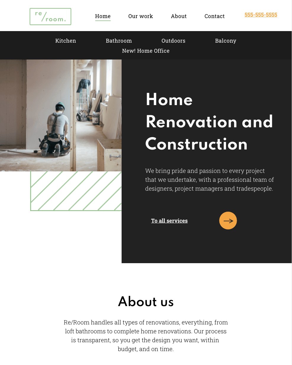 A screenshot of a website for home renovation and construction