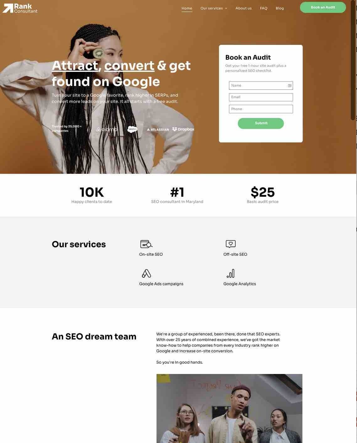 A screenshot of a website that says `` attract convert and get found on google ''.