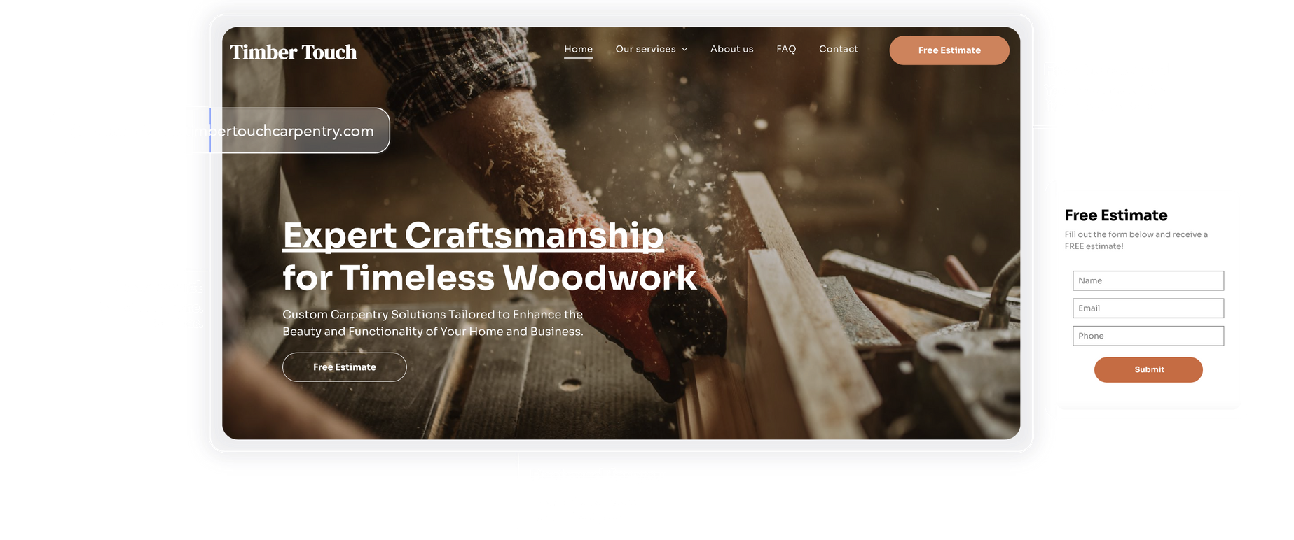 A screenshot of a website showing a person cutting a piece of wood.
