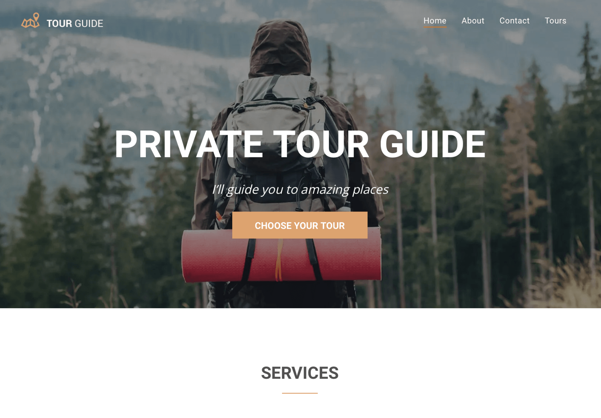 A screenshot of a website for a private tour guide.