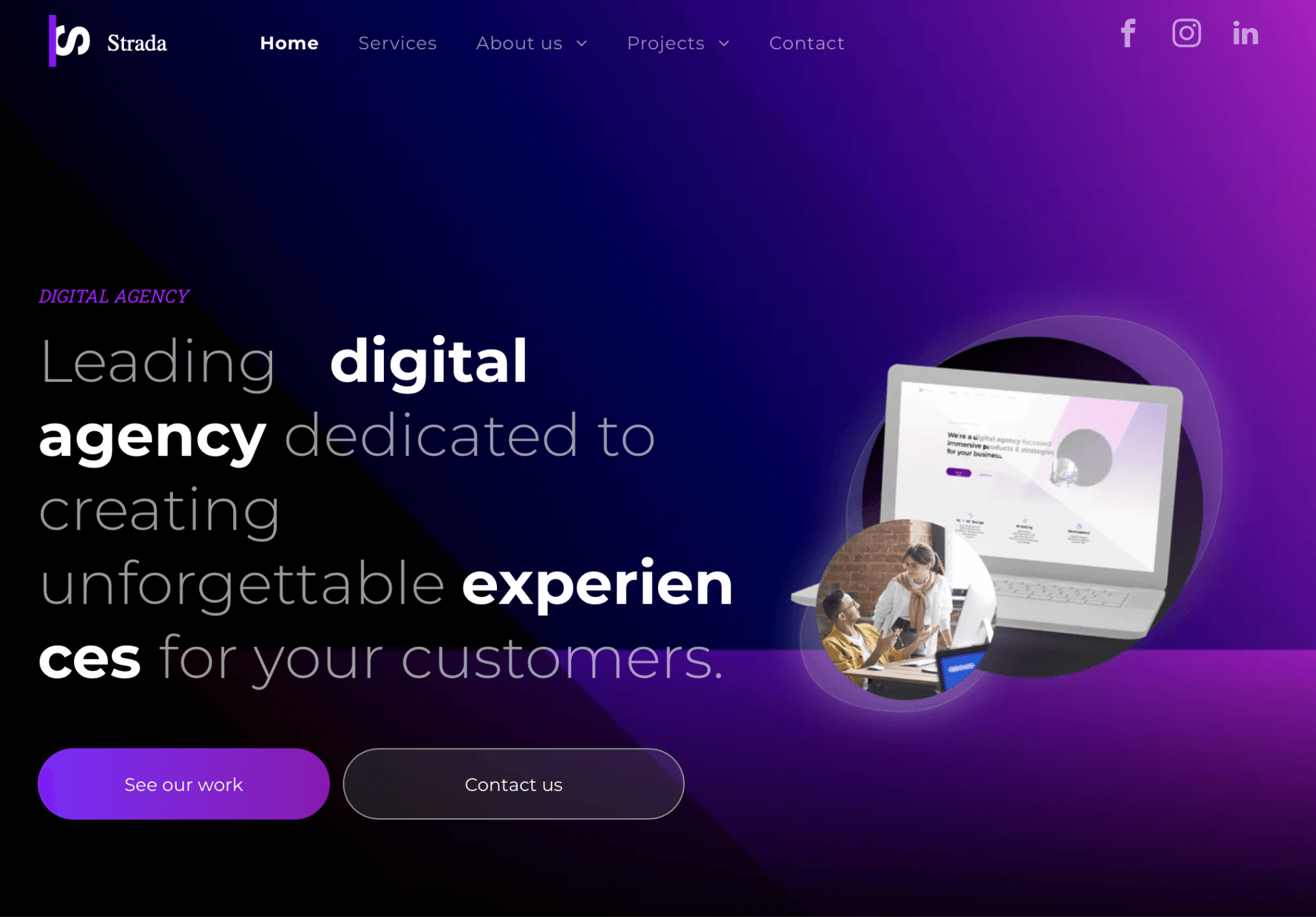 A landing page for a digital agency dedicated to creating unforgettable experiences for your customers.