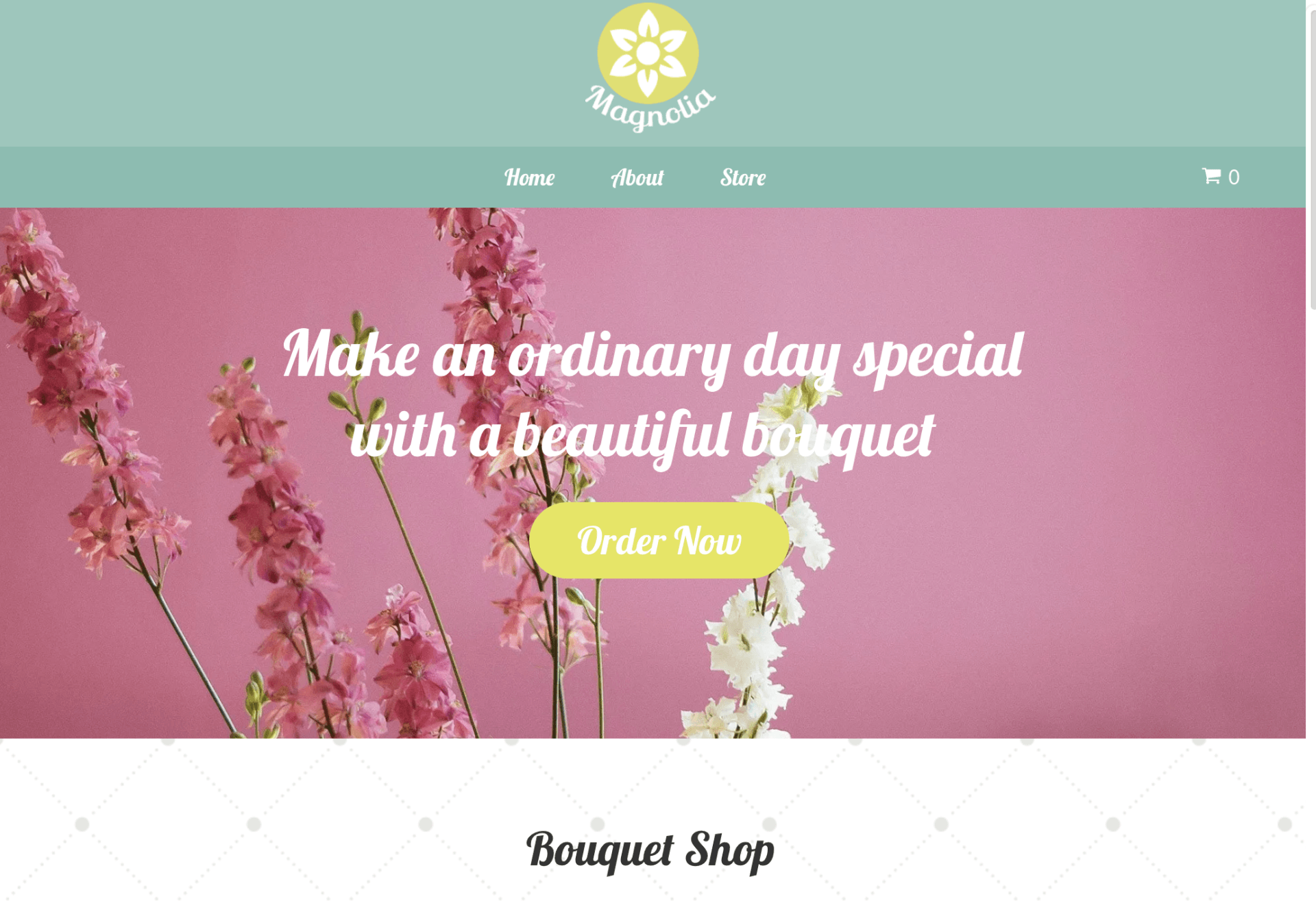 A screenshot of a website for a flower shop.