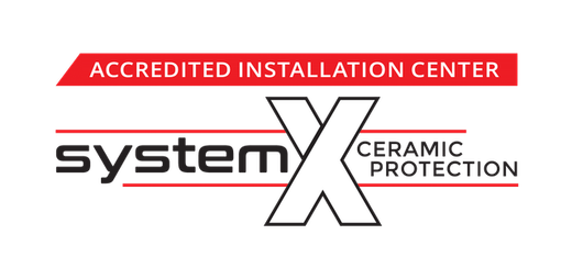 System X Ceramic Protection logo with red “Accredited Installation Center” banner.