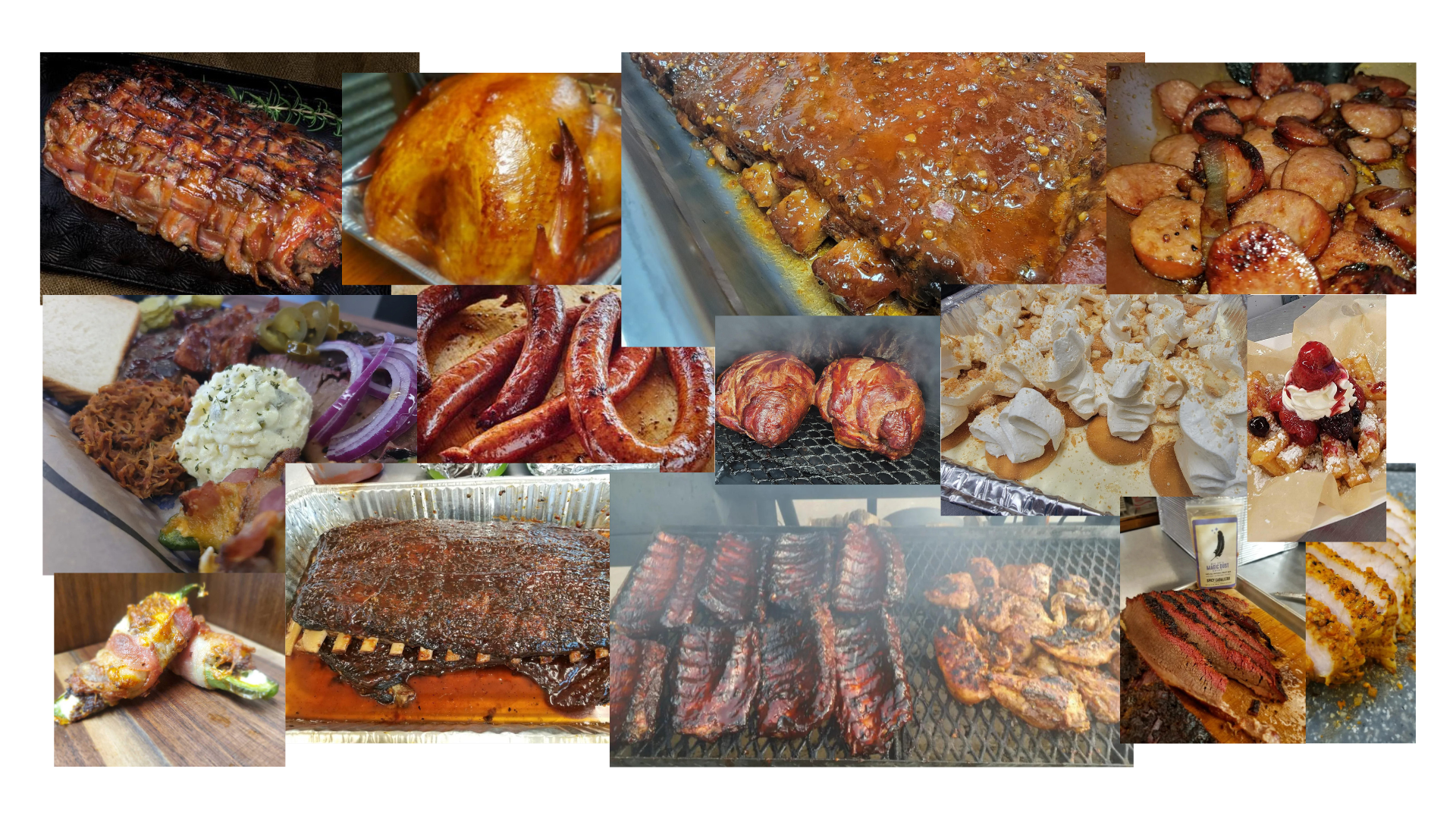 A collage of pictures of different types of meat and vegetables