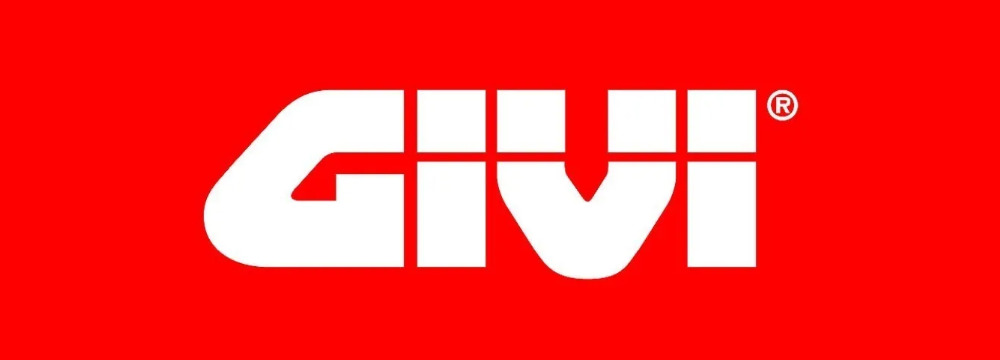 Un logotipo de Givi blanco sobre un fondo rojo.