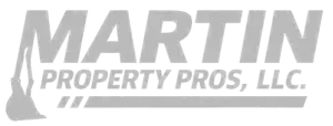 A logo for Martin Property Pros, LLC featuring the company name next to an excavator arm silhouette, in grey.