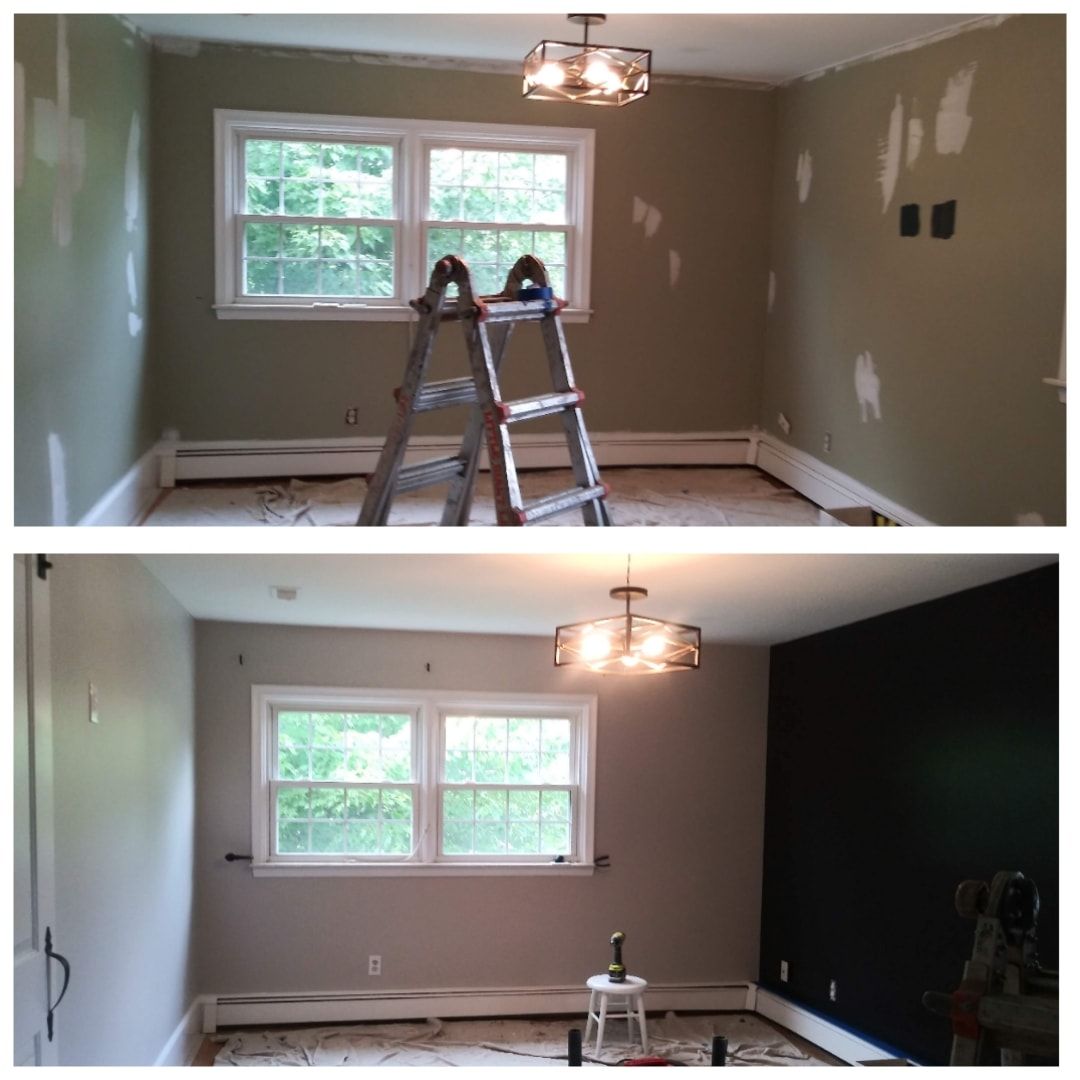 A before and after picture of a room being painted