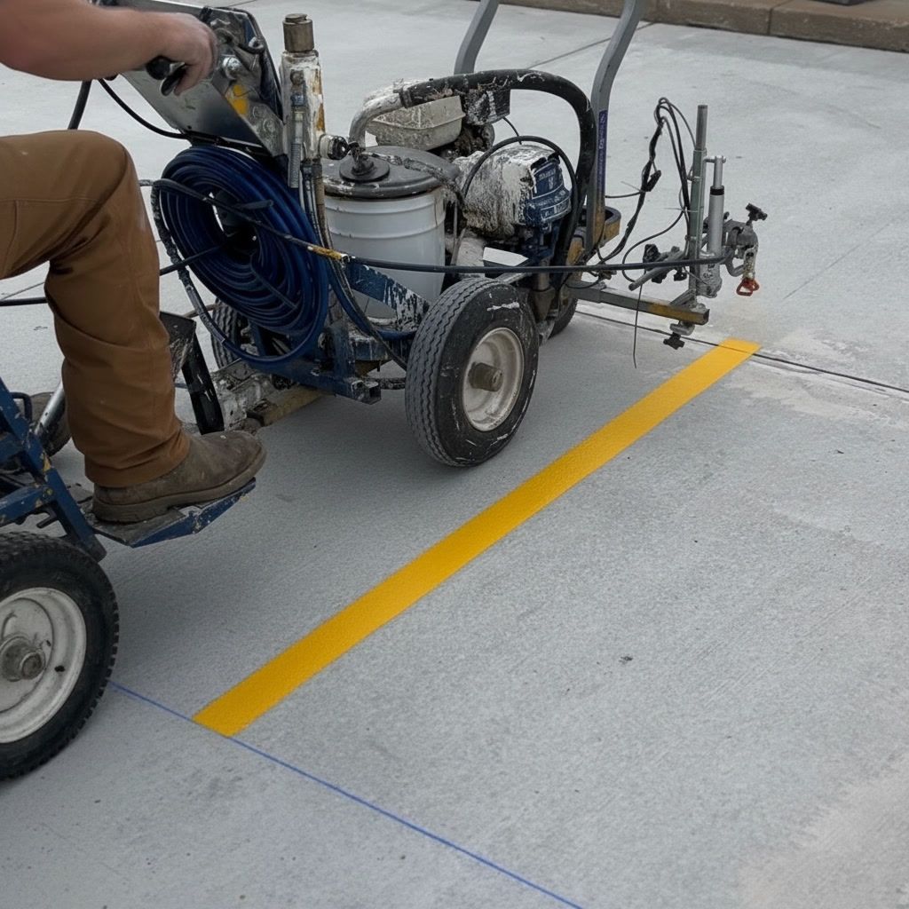 Parking Lot Striping Machine Laying down lines on concrete in San Francisco