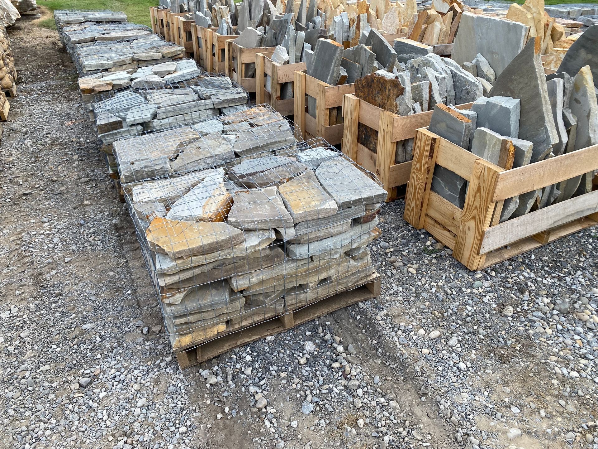 A pile of rocks is sitting on top of a wooden pallet.