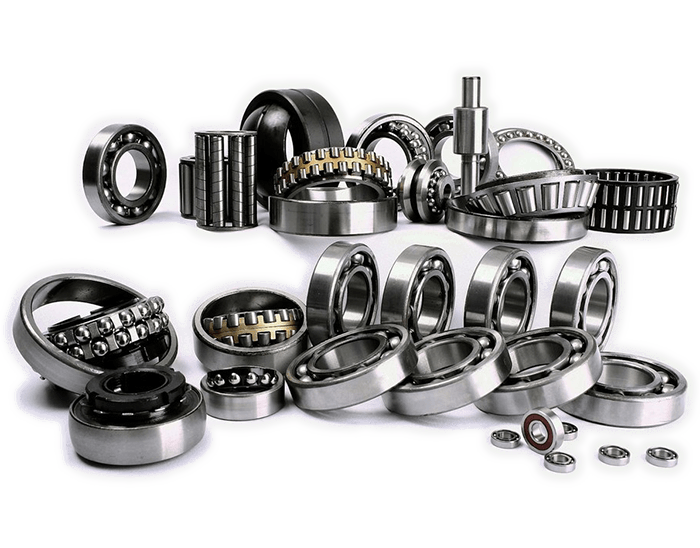 A bunch of different types of bearings on a white background