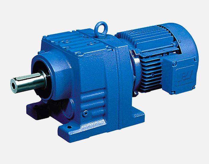 A blue gearbox with a motor attached to it. Drives and Motors