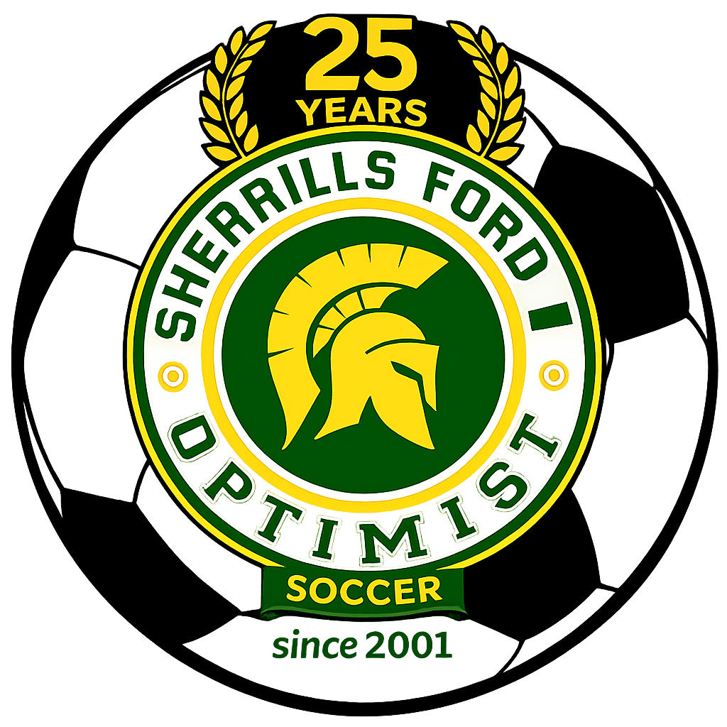 Soccer logo for Sherrills Ford Optimist, featuring a Spartan helmet and 