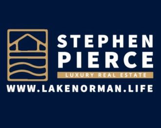 Logo for Stephen Pierce Luxury Real Estate, with house/water graphic, dark blue background.