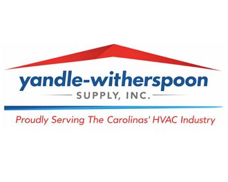 Logo for Yandle-Witherspoon Supply, Inc., with red roof design, blue horizontal lines, and text "Proudly Serving The Carolinas' HVAC Industry".
