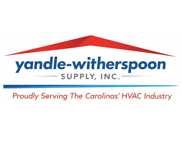 Logo for Yandle-Witherspoon Supply, Inc., with red roof design, blue horizontal lines, and text "Proudly Serving The Carolinas' HVAC Industry".