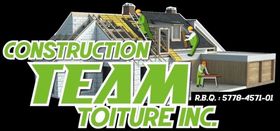 Un logo pour l'équipe de construction toiture inc montre une maison en construction