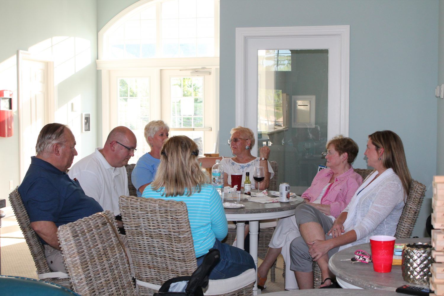 People sitting at a table conversing