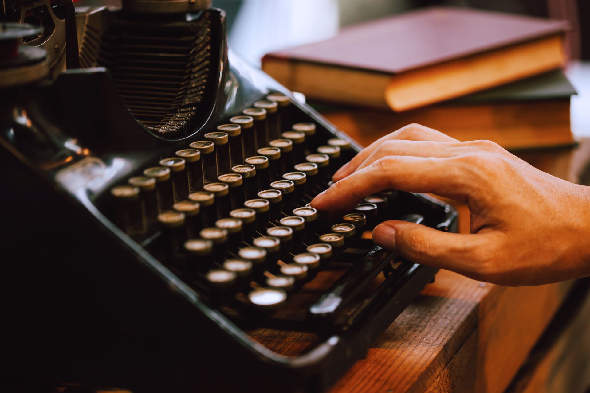 Typewriter maintenance at Reptronics in Clarkstown, NY, featuring a person diligently typing