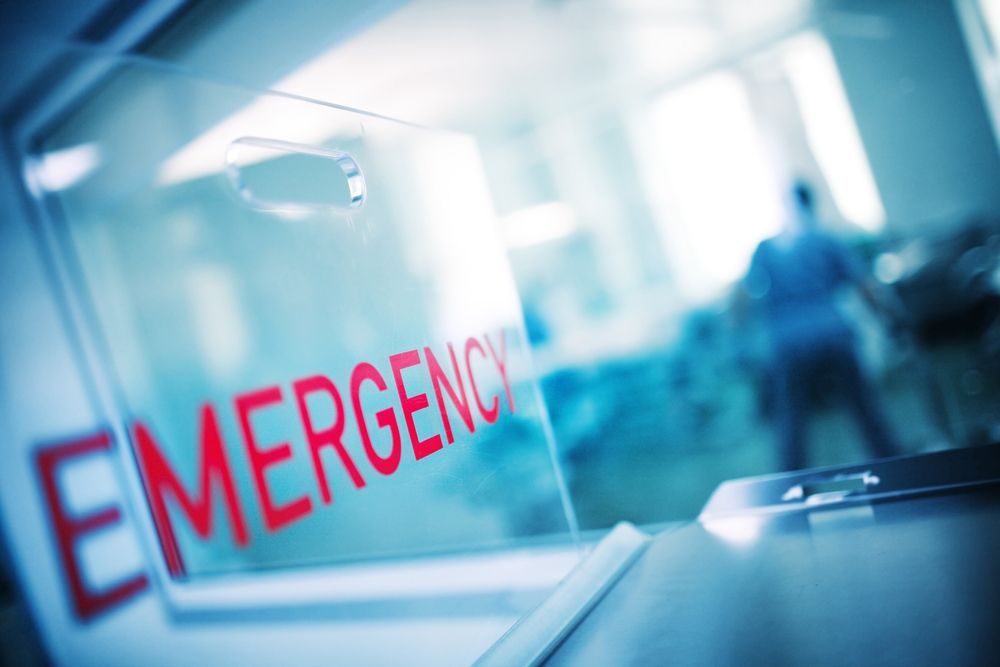 Emergency room entrance with red 
