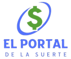 Logotipo de El Portal de la Suerte, con signo de dólar verde y órbita azul, texto azul sobre fondo blanco.