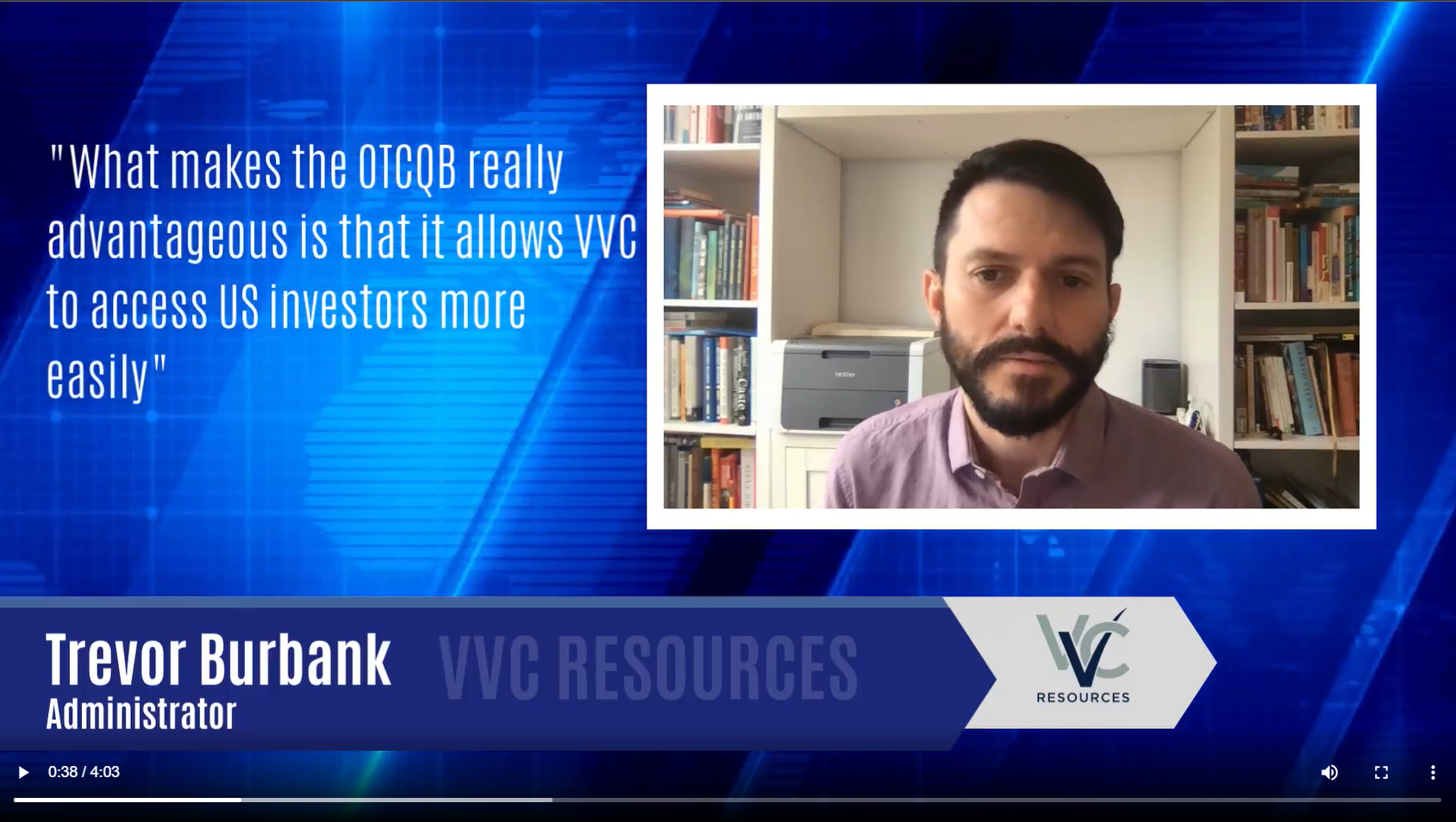 Trevor Burbank talking in a video about OTCQB