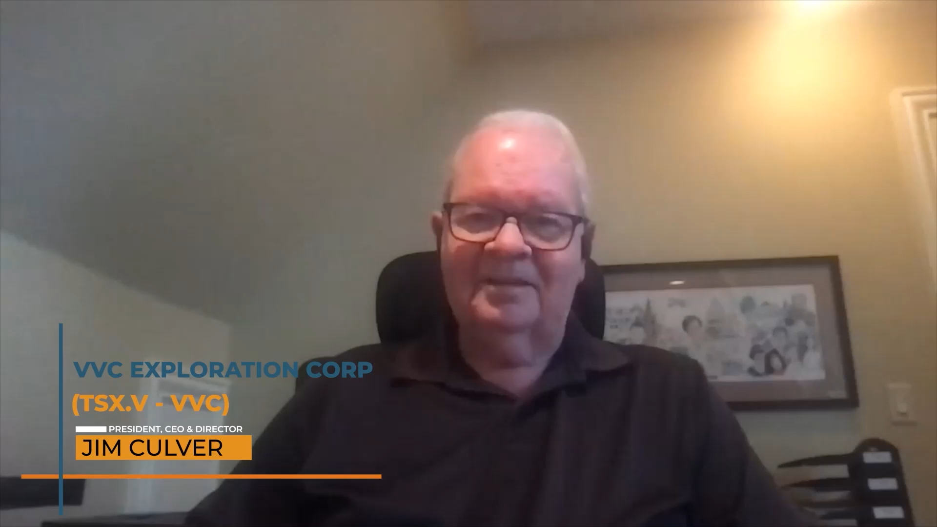 Jim Culver wearing glasses and a black shirt is sitting in a chair talking about VVC Resources.