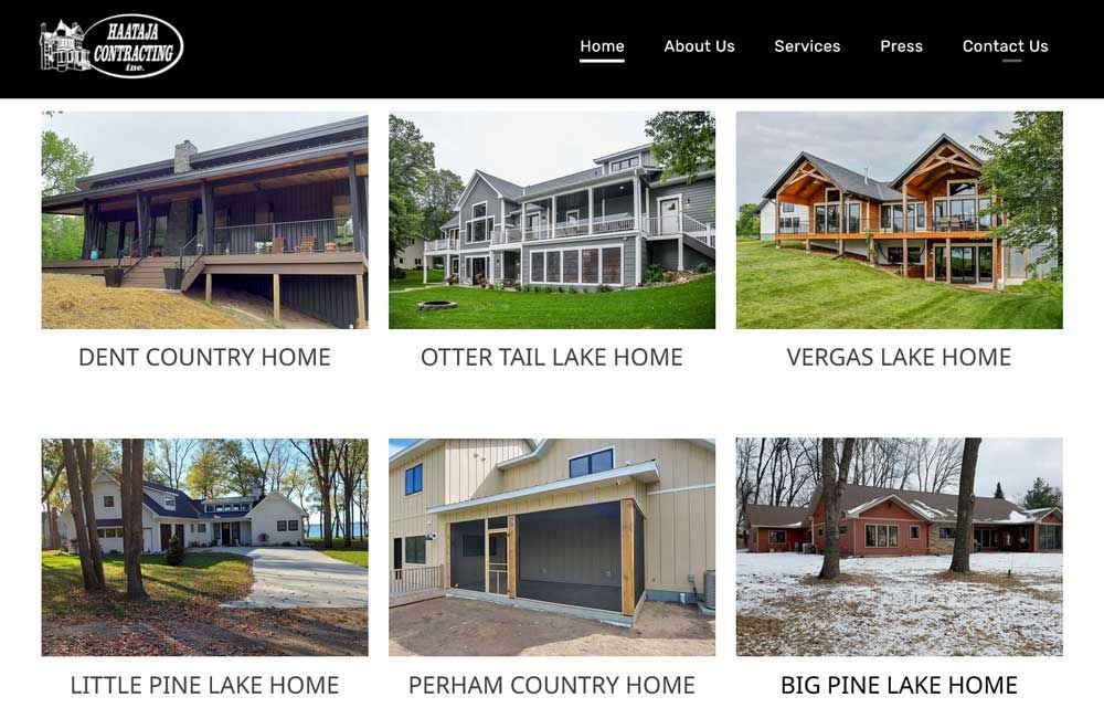 Website showcasing six homes, from Haataja Contracting website built by AH Grafix.