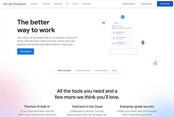 Google Workspace webpage, featuring the headline 