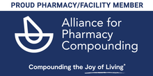 A blue sign that says alliance for pharmacy compounding