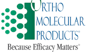 The Ortho Molecular Products logo, featuring a green bar with dots on the left and text on the right.