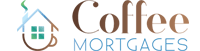 A logo for coffee mortgages with a house and a cup of coffee