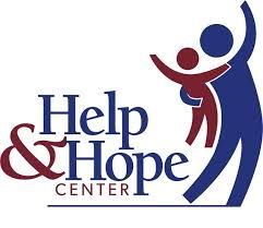 A logo for a help and hope center with a person holding a child.