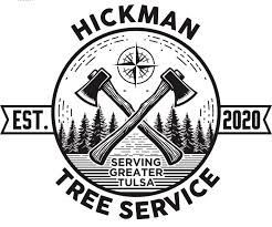 A black and white logo for a tree service company.