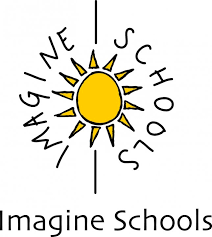 A logo for imagine schools with a sun in the middle.