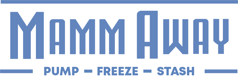 A logo for a company called mamm away pump freeze stash.