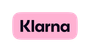 Klarna logo: Black text on a rounded pink rectangle.