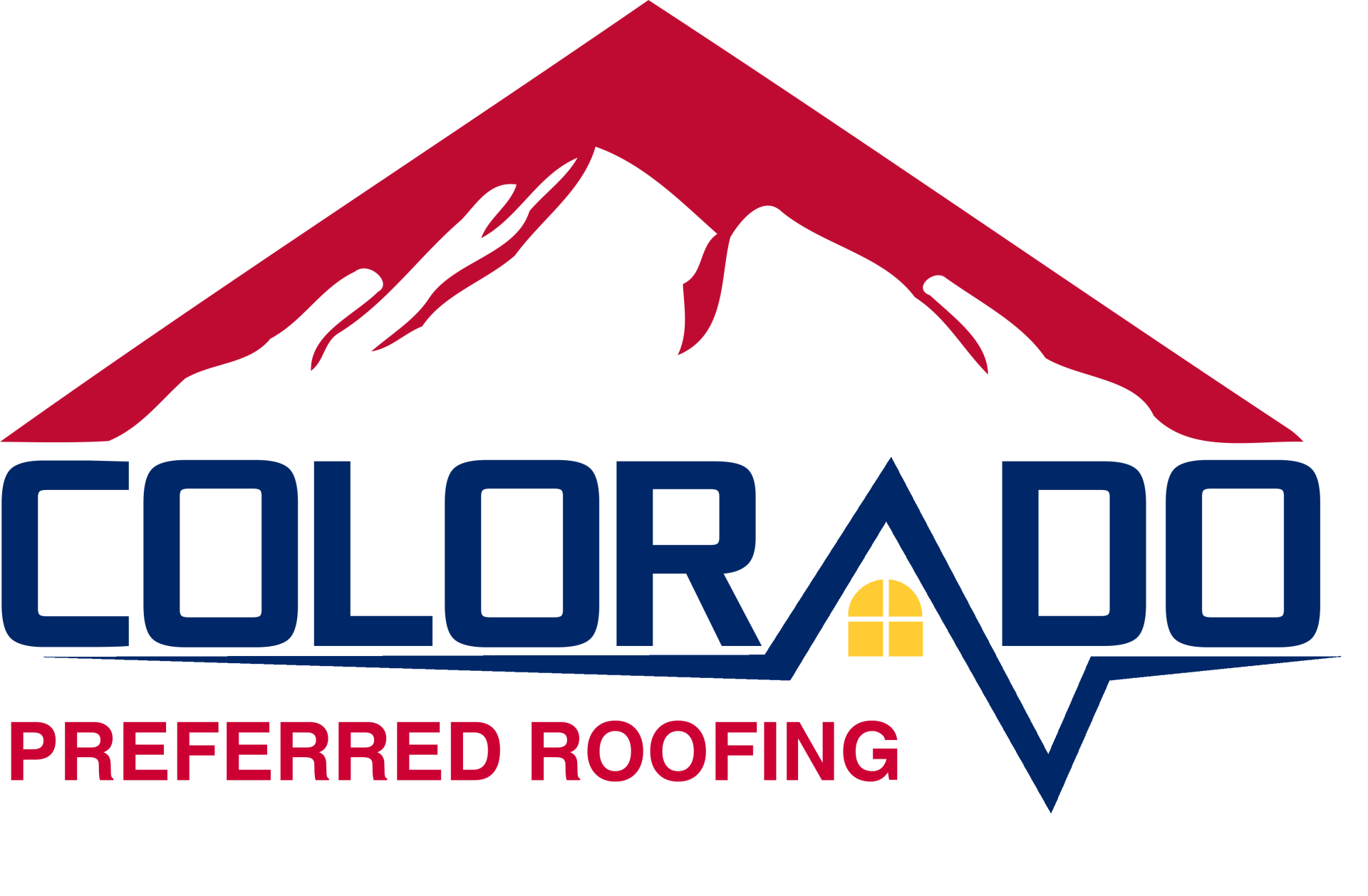 A logo for colorado preferred roofing with a mountain in the background