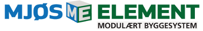 Logo for Mjøs Element, et modulært byggesystem, i blått og grønt.