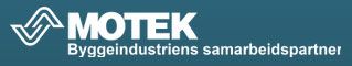 MOTEK-logo med teksten «Byggeindustriens samarbetspartner» i hvitt på blågrønn bakgrunn.