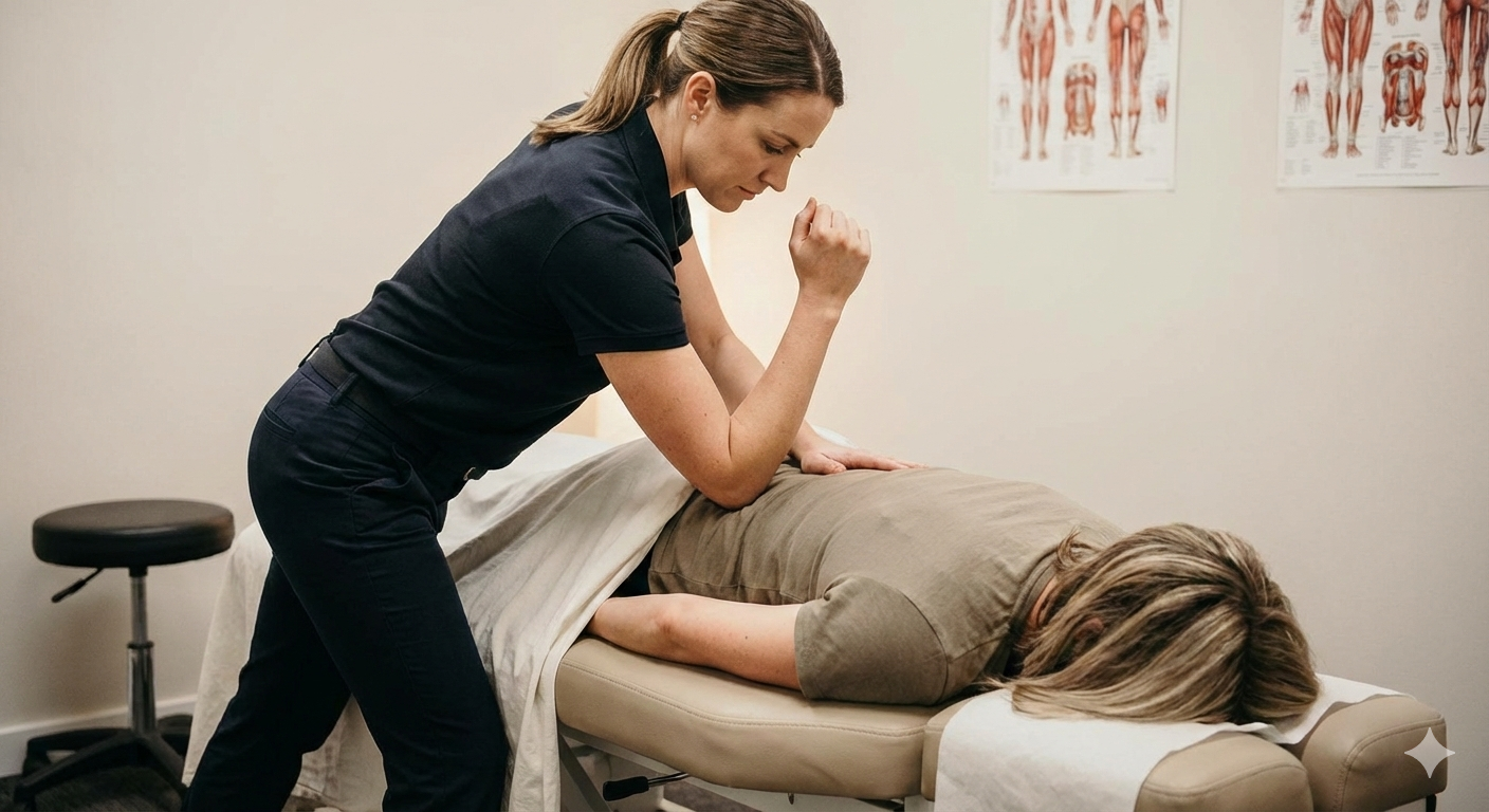 Client getting myofascial massage for relief of pinched nerves and sciatica in Las Vegas