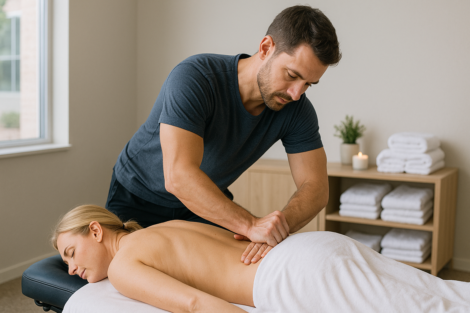 Therapist performing Myofascial Release in Las Vegas using deep, sustained pressure.