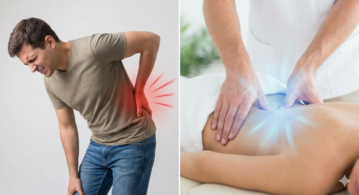 Person with back pain getting relief with myofascial release instead of surgery