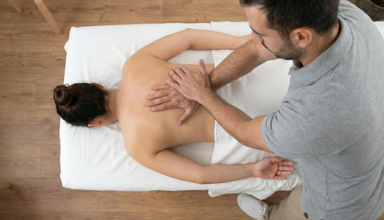 Therapist performing myofascial release in Las Vegas to relieve tension.
