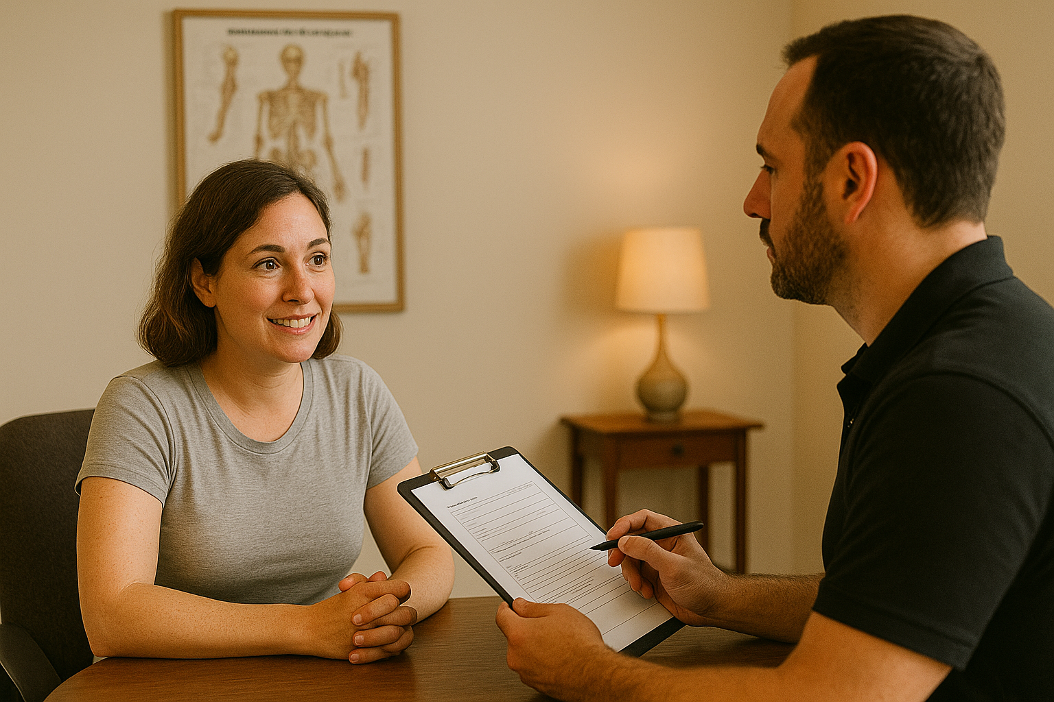 A pain management doctor in Las Vegas speaking with a client