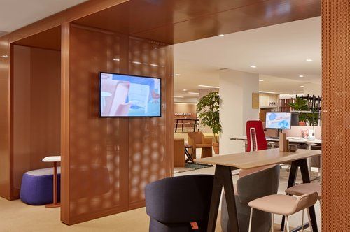 Work Space with Television — Riverside, CA — TotalPlan Business Interiors Inc