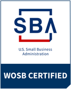 SBA WOSB Certified logo: Blue and white design with text