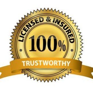 A gold seal that says licensed and insured 100 % trustworthy