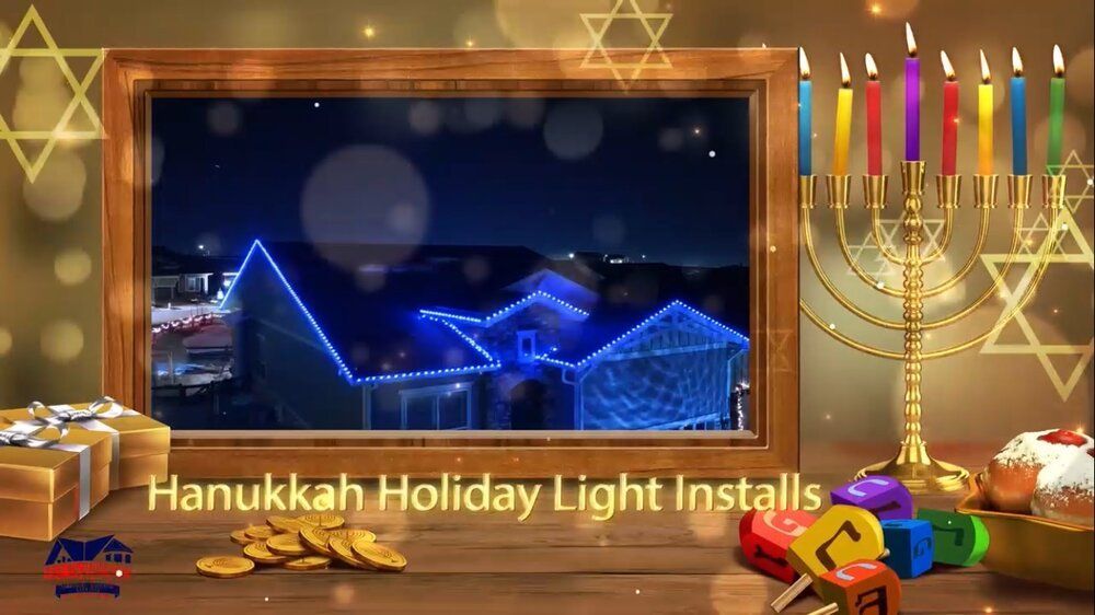 A picture of a hanukkah holiday light installation.